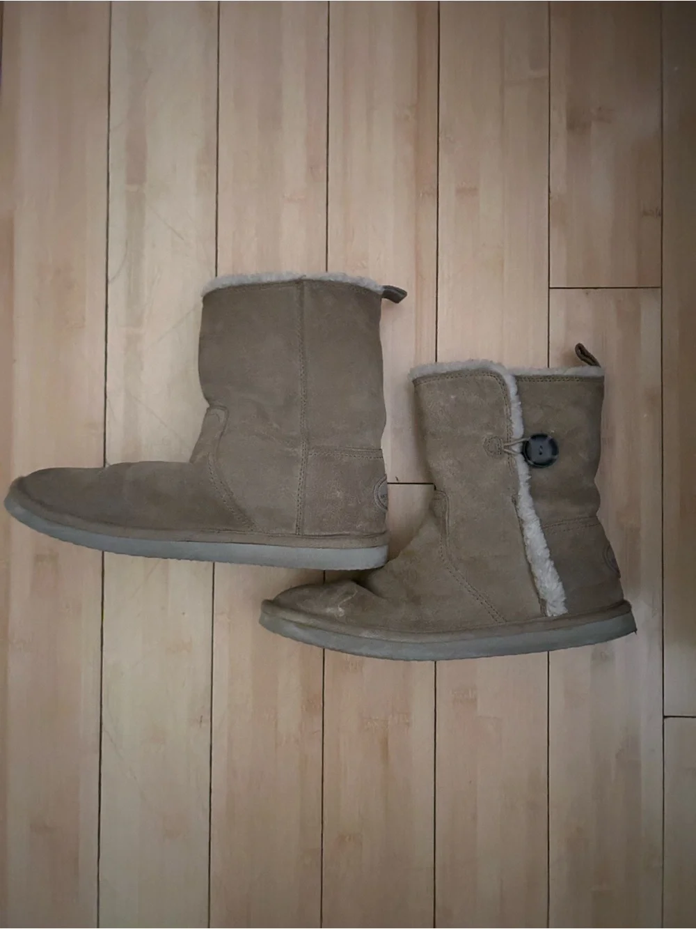 Women's Taupe Suede Shearling Button Boot